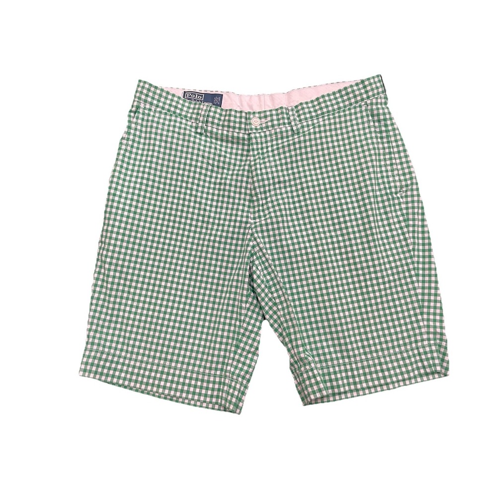 Vintage Polo Ralph Lauren‎ Gingham Check Suffield Shorts 35 Green Preppy 9"